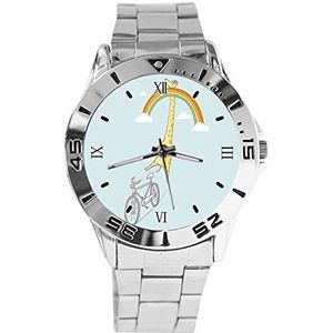 Humoristische Giraffe Mode Vrouwen Horloges Sport Horloge Voor Mannen Casual Rvs Band Analoge Quartz Horloge, Zilver, armband