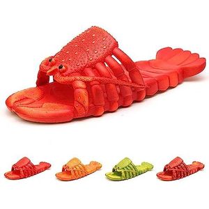 Hokuto Hummer-pantoffels, kreeft-flipflops, scandals-slides, zomerse 3D-grappige dierenschoenen voor dames, rood, 46/47 EU