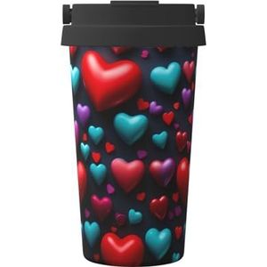 OdDdot Romantische Rode Hart Print Reizen Koffie Mok Geïsoleerde Koffie Cup Herbruikbare Koffie Cups Vacuüm R