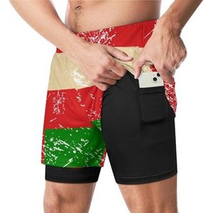 Oman Retro Vlag Grappige Zwembroek met Compressie Liner & Pocket Voor Mannen Board Zwemmen Sport Shorts