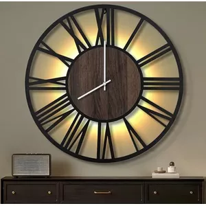 HAITANG Grote moderne gouden metalen ronde wandklok, 80 cm diameter, geruisloos, werkt op batterijen, vintage stijl, Arabische cijfers, klokken voor woonkamer, slaapkamer, keukendecoratie - 31 Inches