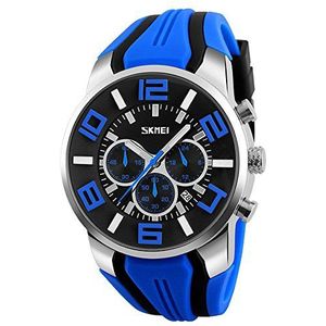 SKMEI Casual Waterproof Sport Watch for Men Blue Big Face Chronograph Quartz Wristwatch Rubber Watch Men 2018 Gift for Men (Blue)