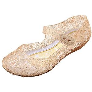 YouKD Meisjes Prinses Cosplay Schoenen Verkleed Schoenen Crystal Sandalen Jelly Shoes voor Halloween Carnaval Verjaardagsfeestje Klittenband Gouden EU25