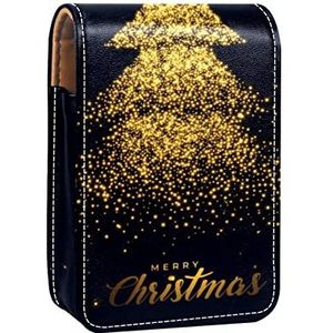 Gepersonaliseerde Lipstick Case Draagbare Make-up Tas Cosmetische Pouch Lippenstift Houder Make-up Organizer Gouden Sparkles Kerstboom, Meerkleurig, 9.5x2x7 cm/3.7x0.8x2.7 in
