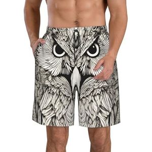 MGGAklp Uilen vogels print casual shorts heren elastische taille trekkoord lichtgewicht outdoor zomer strand shorts, Wit, S