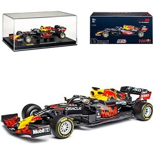 Red Bull RB16B Racing Max Verstappen Nr 33 Formule 1 Wereldkampioen 2021 met sokkel en vitrine 1/43 Bburago model auto