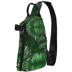 Hawaiiaanse kleurrijke bloemenprint crossbody rugzak tas diagonaal reizen, wandelen, lichtgewicht draagtas, Groene bladeren van palmbomen Tropische planten, Eén maat
