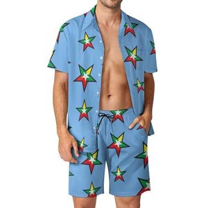 Myanmar Vlag Ster Casual Heren Shorts En Shirts Sets Zomer Hawaiiaanse Pakken Vakantie Zwemmen S