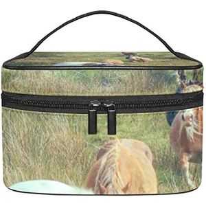 Vet paard grasland make-up organizer tas, reismake-up tas organizer case draagbare cosmetische tas voor vrouwen en meisjes toiletartikelen, Meerkleurig, 22.5x15x13.8cm/8.9x5.9x5.4in