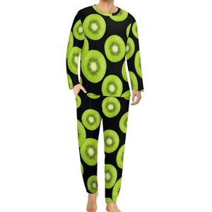 Fresh Kiwi Fruits pyjamaset voor heren, loungewear met lange mouwen, bovendeel en onderkant, 2-delig