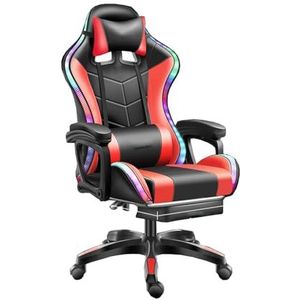Gamingstoel Led-licht, videogamestoelen PU-leer met verstelbare lendensteun en hoofdsteun Computerbureaustoel met hoge rug en voetsteun for volwassenen kan liggen (Kleur : Red, Maat : 40x53cm)