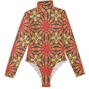 LI ZHI XIN Rompertje met lange mouwen voor dames, lange mouwen, eendelige jumpsuit met rolkraag, turnpakje, top voor meisjes, dans, workout, fitness, bodysuit, vintage patroon, Meerkleurig, S