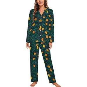 Citroenblad Fruit Lange Mouw Pyjama Sets Voor Vrouwen Klassieke Nachtkleding Nachtkleding Zachte Pjs Lounge Sets