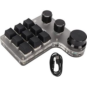 Mini Aangepast Toetsenbord, 9 Toetsen 3 Knoppen Bluetooth Aangepast Toetsenbord Programmeerbaar RGB-verlicht Macrotoetsenbord, Mechanisch Toetsenbord voor Grafisch Ontwerp (Zwart)