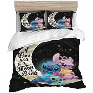 HNSRYLQX Lilo and Stitch beddengoed, Lilo & Stitch Beddengoed set voor tieners, cartoon, microvezel, 3D-print, dekbedovertrek, voor jongens en meisjes (8, 220 x 240 cm)