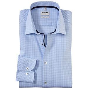 OLYMP Heren business hemd lange mouwen Level Five, Vichy ruit, Body Fit, New York Kent-2, lichtblauw, 40