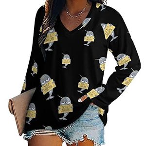 Leuke Narwal Not A Unicorn Nieuwigheid Vrouwen Blouse Tops V-hals Tshirt Voor Legging Lange Mouw Casual Trui