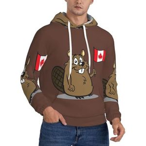 Jkkghll Beaver Print Heren Hooded Warme Lichtgewicht Trui Voor Winter Herfst En Lente Casual Wear, Zwart, XS
