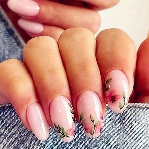 24 stuks Franse tip kunstnagels - kort vierkant roze met witte punt/volledige dekking lijm op nagels/Franse nepnagels voor vrouwen en meisjes nail art (Franse witte punt) bloemenontwerp