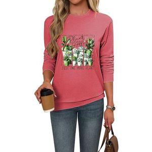 MLZHAN Plant Addict Vrouwen Kerst Sweatshirt Gewoon Een Meer Plant Leuke Planten Grafische Ronde hals Lange Mouw Xmas Sweatshirt, Rood, S
