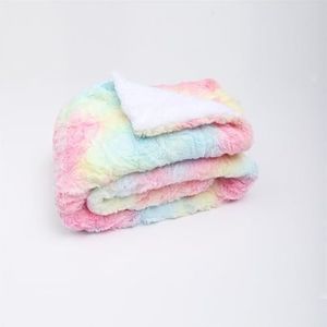 GSJNHY Fleece deken verdikte dubbellaagse deken nepbont Shaggy rug bedrukte tie-dye geborstelde fleece deken (kleur: kleurrijke bloemen)