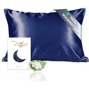 townssilk - Kussensloop - Marineblauw - 100% Zijde - 19 Momme, Dubbelzijdig, Verborgen Ritssluiting, 50 x 75 cm