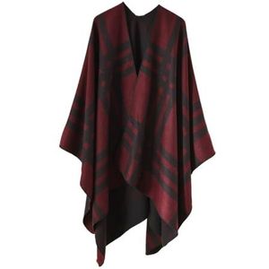 UBOHUZ Herfst Winter Grote Plaid Streep Patroon Imitatie Kasjmier Warm Casual Vrouwen Sjaal Poncho Capes Lady Jas Voor Lente Herfst Winter, Blauw, One size