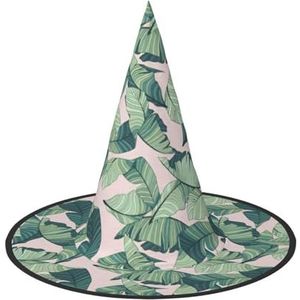 SSIMOO Groene palmboombladeren roze Halloween feesthoed, grappige Halloween-hoed, kostuumaccessoire voor Halloween-feestdecoratie,