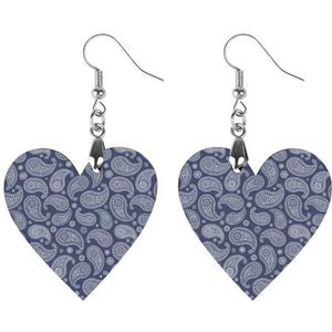 Blauwe Paisley Bandana Leuke Hartvormige Hanger Oorbellen Voor Vrouwen Lichtgewicht Houten Oorbellen Mode-sieraden Geschenken