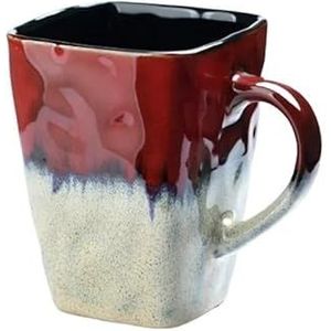 BLacOh Mokken retro persoonlijkheid vierkante beker keramische mok met grote capaciteit met lepel koffiekop thuis creatieve kopje koffiemokken (maat: 410 ml, kleur: A rood)