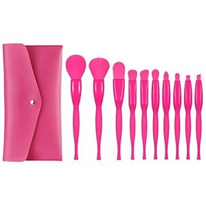 Roze make-upborstels Professionele 10 stuks make-upborstel set voor foundation poeder blozen oogschaduw met tas cosmetische borstels kit (10 stuks, roze-C)