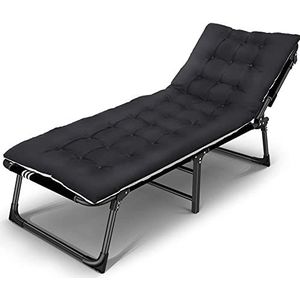 GEIRONV Vouwbed, kantoor eenvoudige siesta bed met hoofdsteun buiten strandstoelen draagbare vouwbed tuin zon ligstoelen Fauteuils (Color : Black, Size : Two-color thick pad)