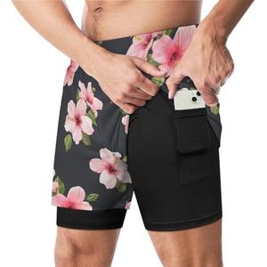 Aquarel Hibiscus Patroon Grappige Zwembroek met Compressie Liner & Pocket Voor Mannen Board Zwemmen Sport Shorts