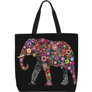 EdWal Gouden Lotus Bloemen Print Lichtgewicht Reizen Tote Bag,Casual Schoudertas Shopper Handtas Werk Tote Bag, Vrolijke olifant, Eén maat