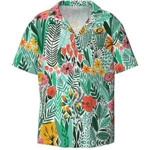 YJxoZH Tropische Bloemenprint Heren Jurk Shirts Casual Button Down Korte Mouw Zomer Strand Shirt Vakantie Shirts, Zwart, 3XL