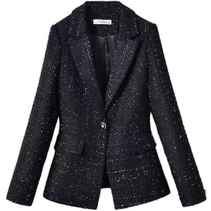 TOBILE Blazer Vrouwen Vintage Tweed Zwarte Blazer Veelzijdige Slanke Forenzen Pak Jas