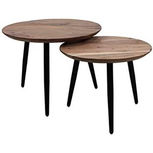 Salontafel Zurich - ø60/ø50 - Naturel/zwart - Acaciahout/ijzer - Set