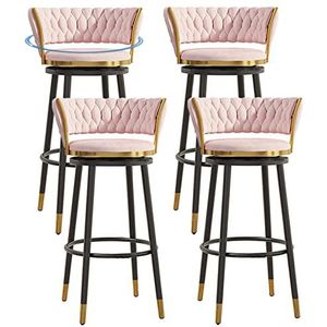 Thuis barkruk draaibare barkruk stoelen met rugleuning en voetsteun, 4 sets toonhoogte kruk voor keuken/eetkamer/thuisbar, fluwelen gestoffeerde zitting (kleur: roze 2, maat: 65 cm)