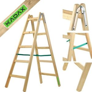 KADAX Houten ladder, bokladder tot 150 kg, opvouwbare schilderladder, dubbele trap ladder met stalen haken, elektricienieladder, staande ladder, huishoudladder (5 treden)