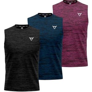 3 Pack Running Muscle Mouwloze Tank Top voor Mannen Dry-Fit Workout Tops Shirts Training Bodybuilding Vesten, 3ST ZWART BLAUW MAROON, S