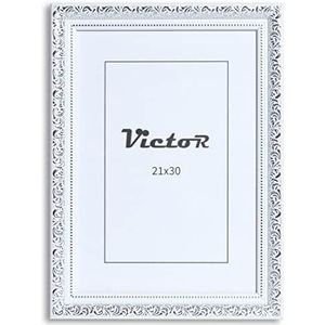 Victor Vintage Fotolijst ""Rubens"" in 21x30 cm (A4) Wit Zilver - Staaf: 30x20mm - Echt Glas - Fotolijst Barok - Antiek - Fotolijst 20x30 Vintage - Fotolijst A4 Wit
