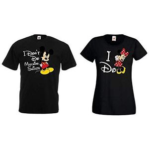 Partner Couple T-shirt set Mickey Minnie bijpassende shirts, Dames-zwart, S