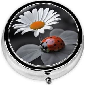 Ronde pillendoos lieveheersbeestje - 3-vaks medicijnpillenetui, waterdicht, zakpillenorganizer, draagbaar, voor pillendozen in zak of portemonnee