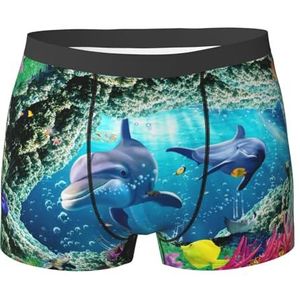 ZJYAGZX Oceaan Onderwater Dolfijn Vis Print Heren Zachte Boxer Slips Shorts Viscose Trunk Pack Vochtafvoerend Heren Ondergoed, Zwart, M