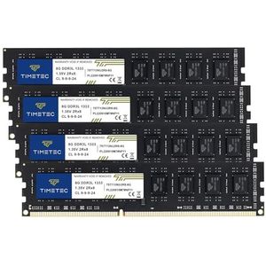Timetec 32GB KIT(4x8GB) DDR3 1333MHz PC3-10600 Non-ECC Unbuffered 1.35V CL9 2Rx8 Dubbele Rang 240 Pin UDIMM PC Desktop Computer Geheugen RAM Module Upgrade (32GB KIT(4x8GB))