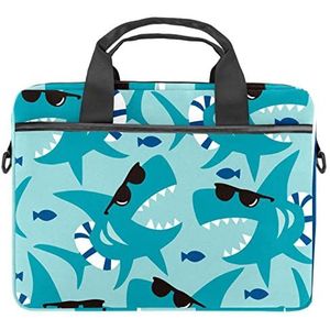 Oranje Zwart Houndstooth Tartan Patroon Laptop Schouder Messenger Bag Crossbody Aktetas Messenger Sleeve voor 13 13.3 14.5 Inch Laptop Tablet Beschermen Tote Bag Case, Ocean Blue Shark, 11x14.5x1.2in /28x36.8x3 cm