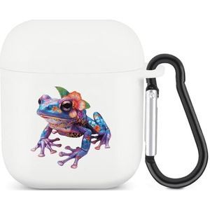 Kleurrijke Kikker Met Bloem Leuke Case Voor AirPods 2 & 1 Schokbestendige Beschermende Hoofdtelefoon Gevallen Cover Met Sleutelhanger Voor Mannen Vrouwen