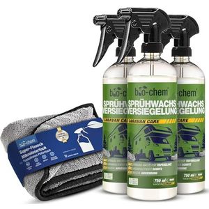bio-chem Spuitwax verzegeling auto 3 x 750 ml incl. polijstdoek I vloeibare carnauba was voor lakverzegeling voor alle auto's zoals auto, caravan en motorfiets I stralende glans en langdurige