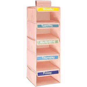 5-plank hangende kast organizer met 5 zijzakken wekelijkse kledingverdeler (roze)
