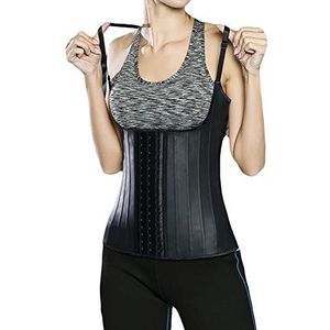 GUOCU Dames buikweg korset taille corsage figuurvormend taillelijfje taillekorset zweet latex glanzend vest body shaper voor shaping en gewichtsverlies, zwart, L